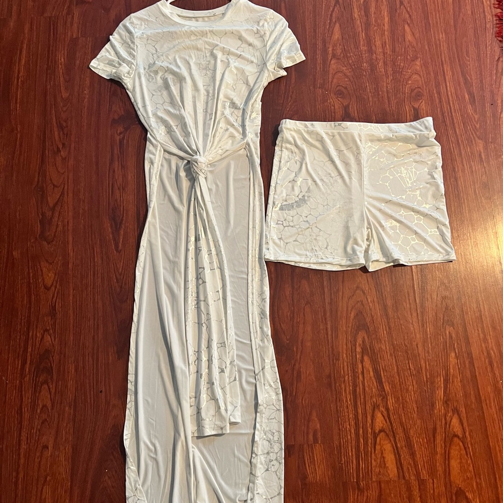 White Tie-Front Two-Piece Set - Picture 6 of 11